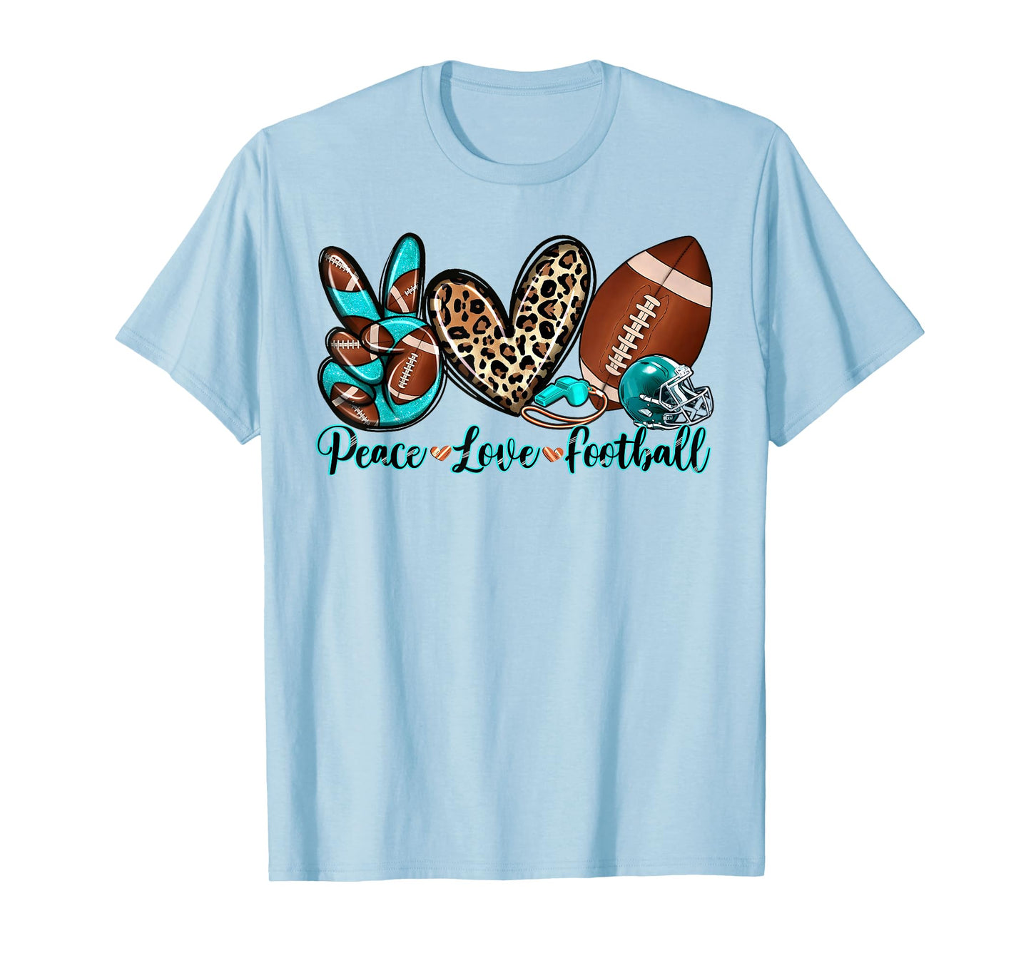 Peace Love Football Leopard American Football Lover T-Shirt
