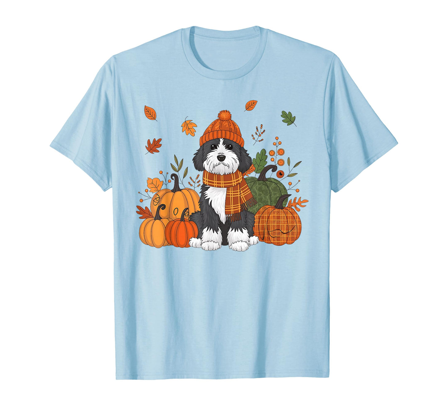 Bernedoodle Thanksgiving Leopard Pumpkins Fall Leaves Lover T-Shirt