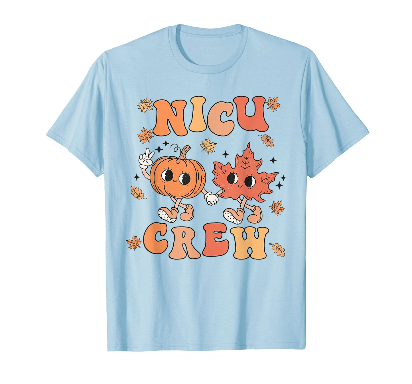 NICU Crew Pumpkin Leaf Fall NICU Nurse Halloween T-Shirt