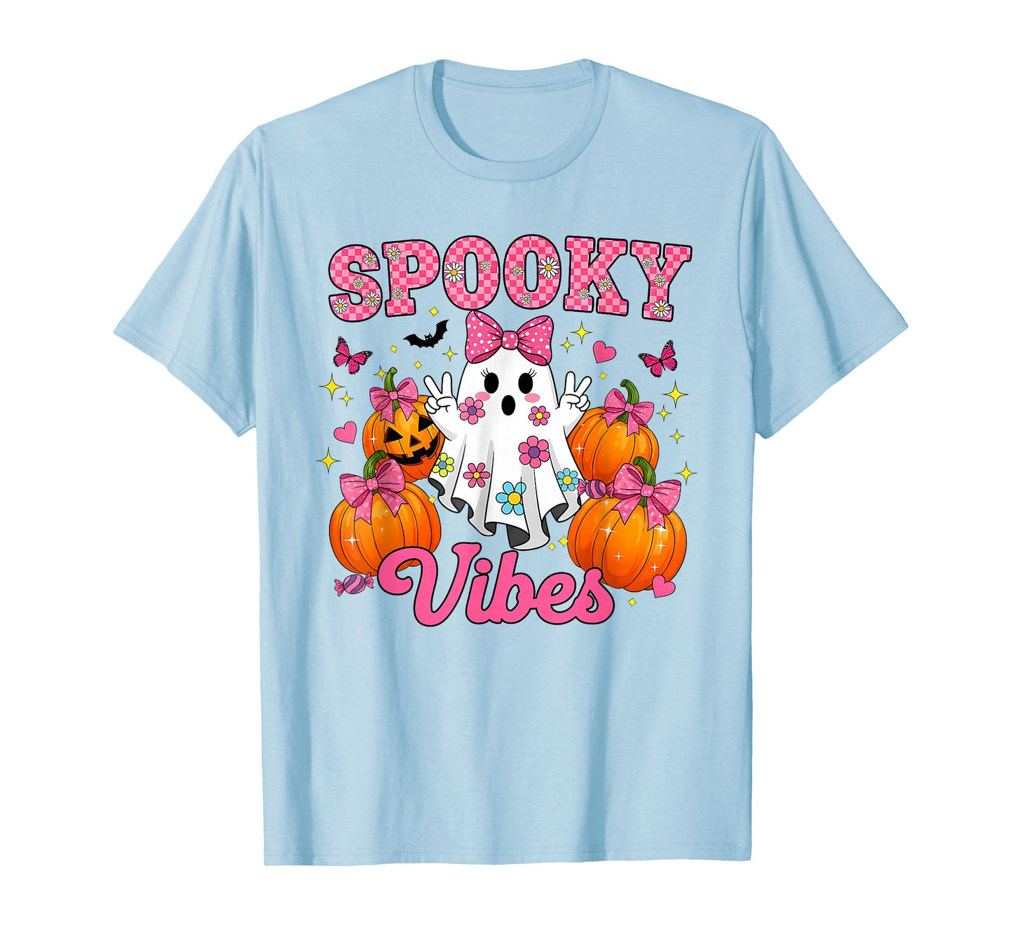 Spooky Vibes Ghost Retro Groovy Halloween Women Girls Kids T-Shirt