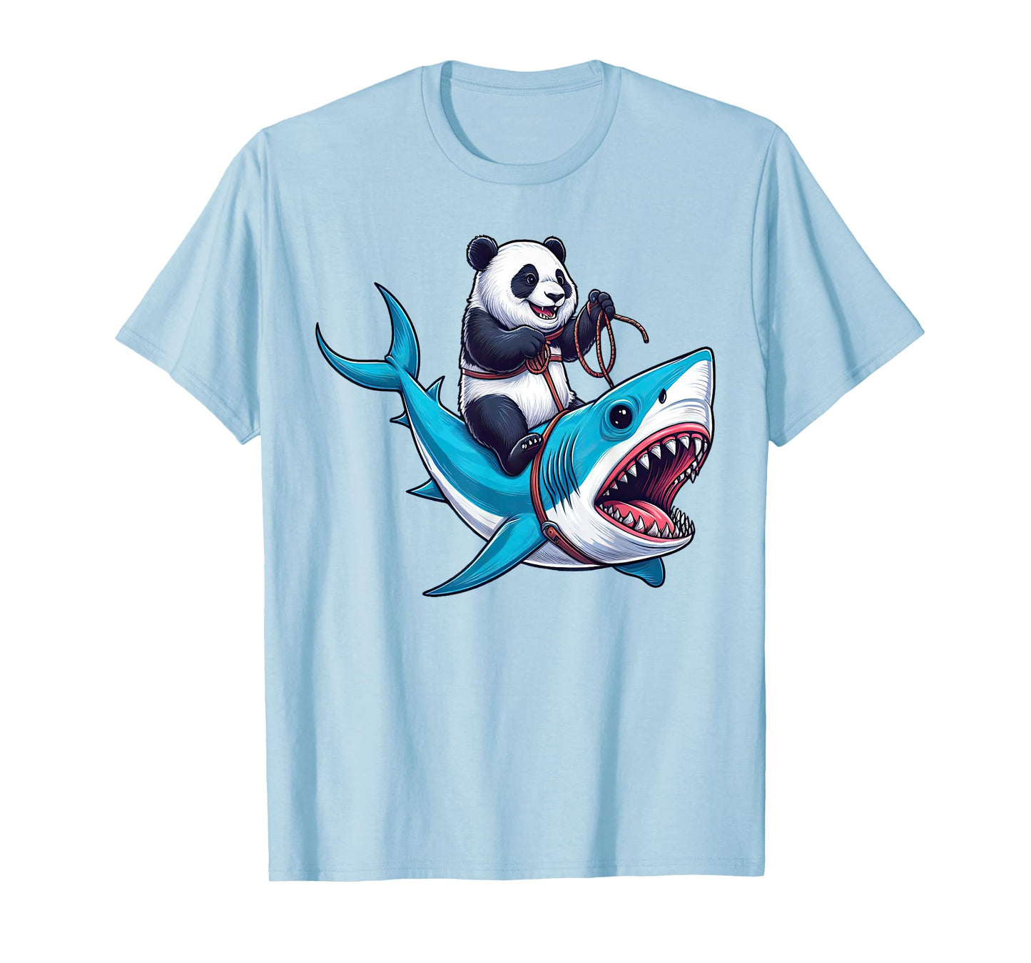 Panda Riding Shark Funny Boys Girls Kids T-Shirt