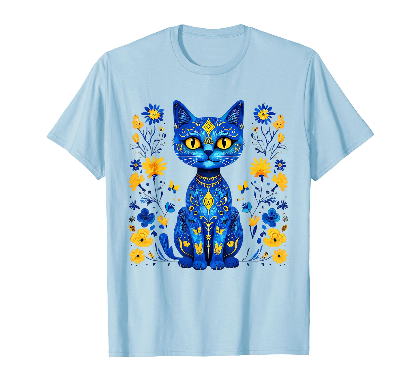 Ukraine Cat Floral Ukrainian Flag Vintage Vyshyvanka Style T-Shirt