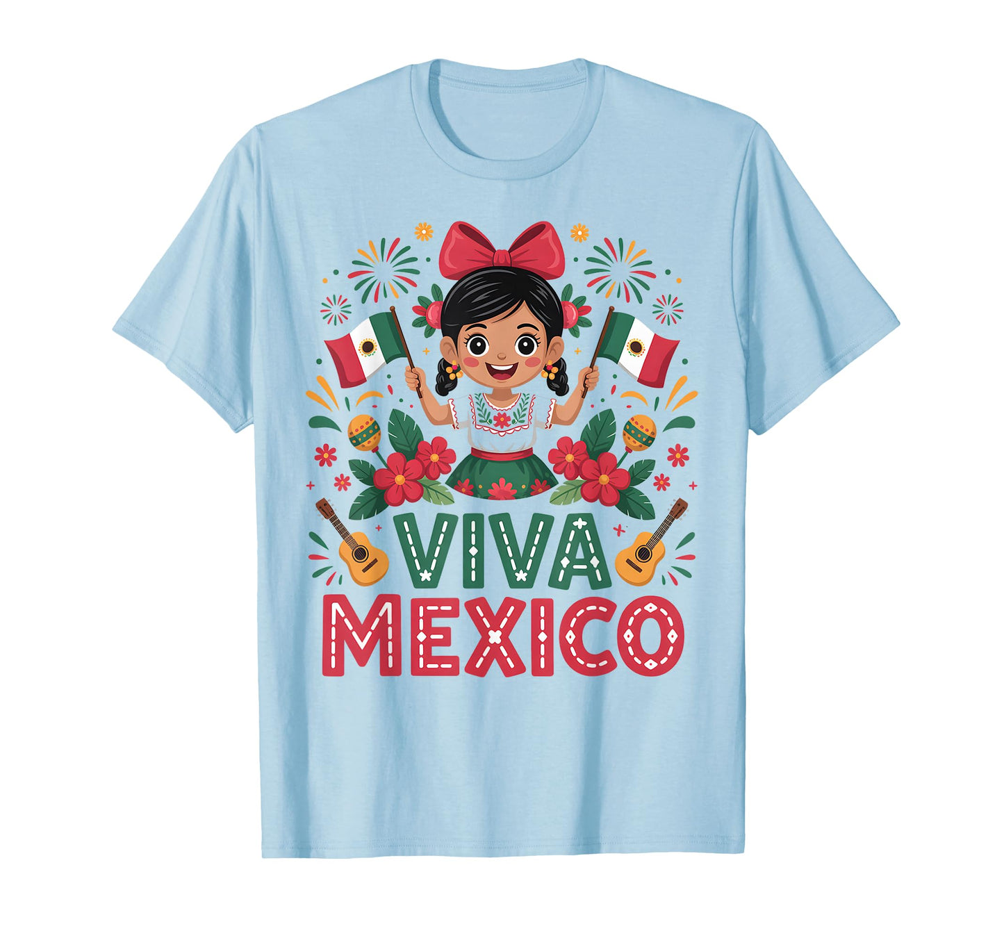 Viva Mexico Mexican Girl Flag Independence Day Girls Kids T-Shirt