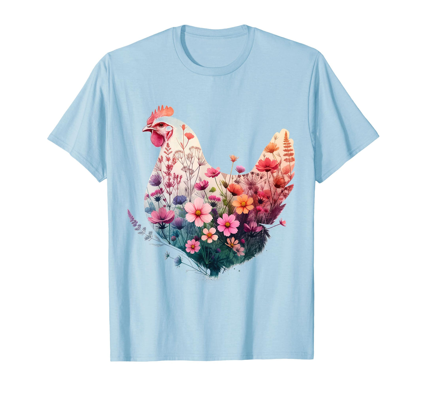 Chicken Floral Art Graphic Women Farm Chicken Lover Colorful T-Shirt