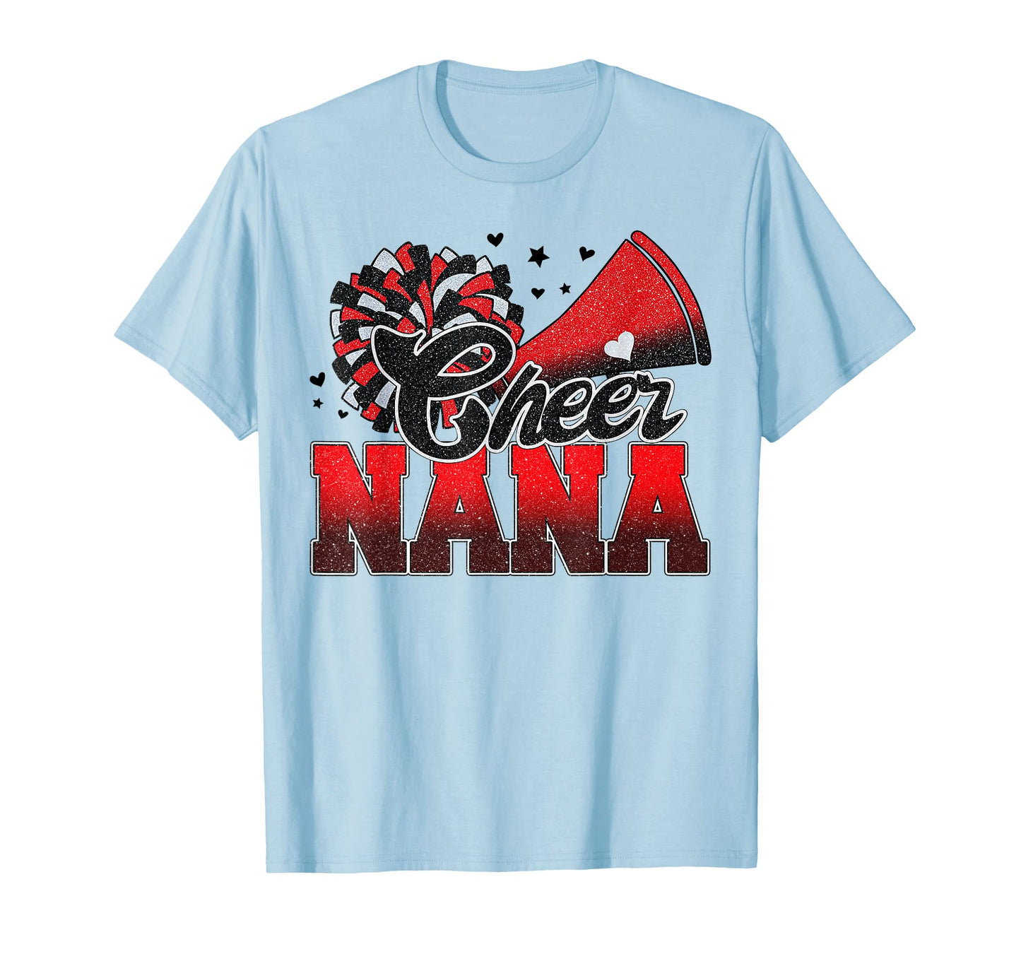 Cheer Nana Cheer Leader Gift Biggest Fan Black Red Pom Pom T-Shirt