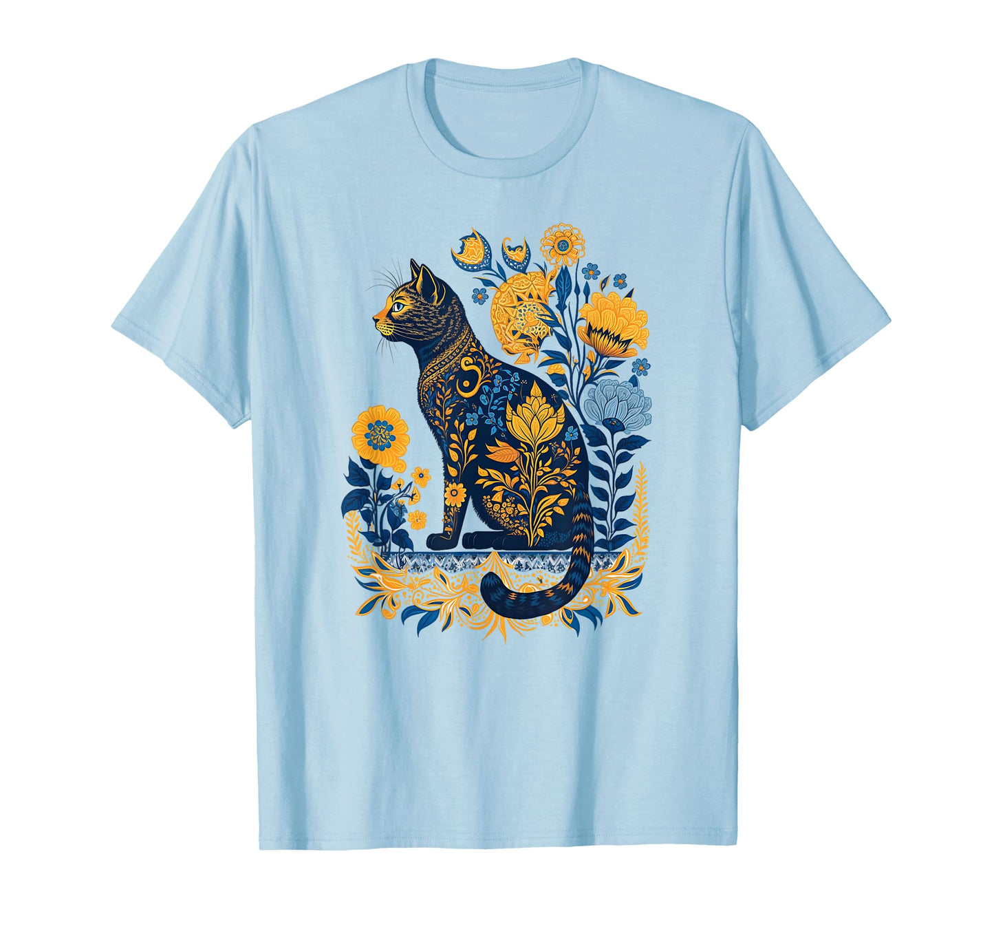 Ukraine Cat Cute Floral Vintage Ukrainian Flag & Vyshyvanka Men Women Kids T-Shirt