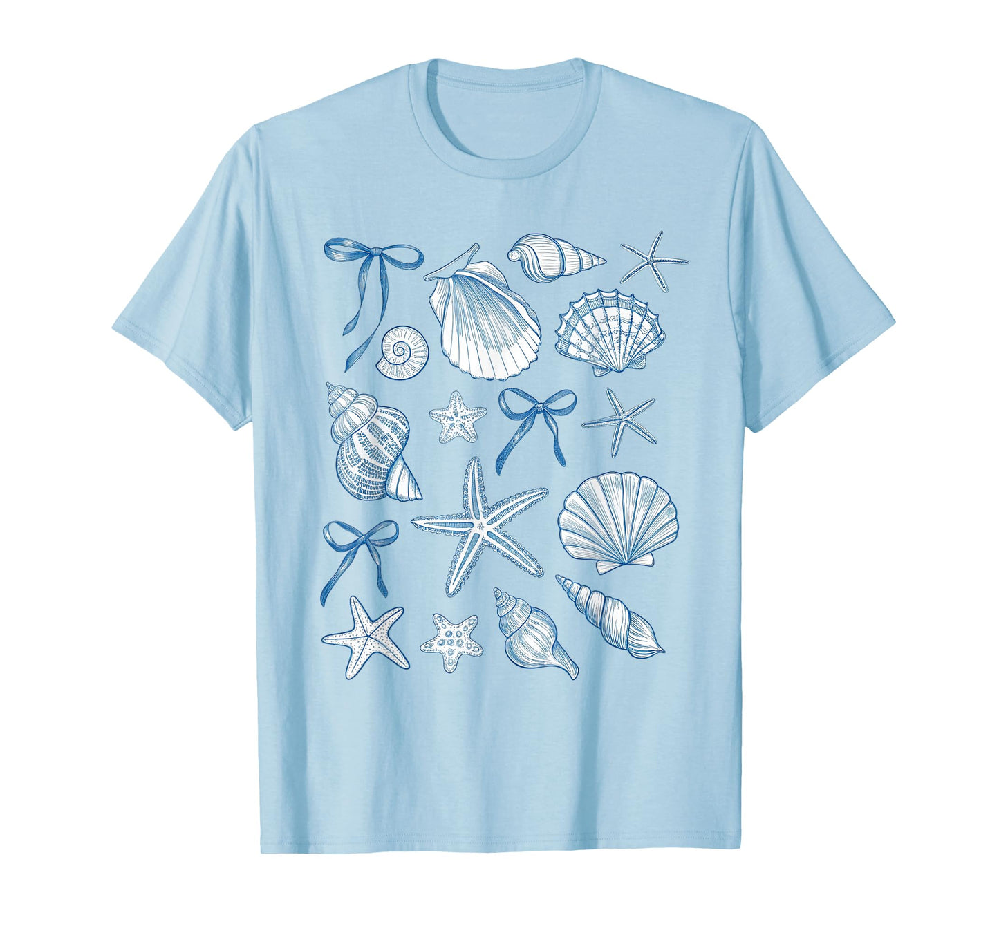 Summer Coquette Seashell Blue Bow Ocean Beach Summer Vibes T-Shirt