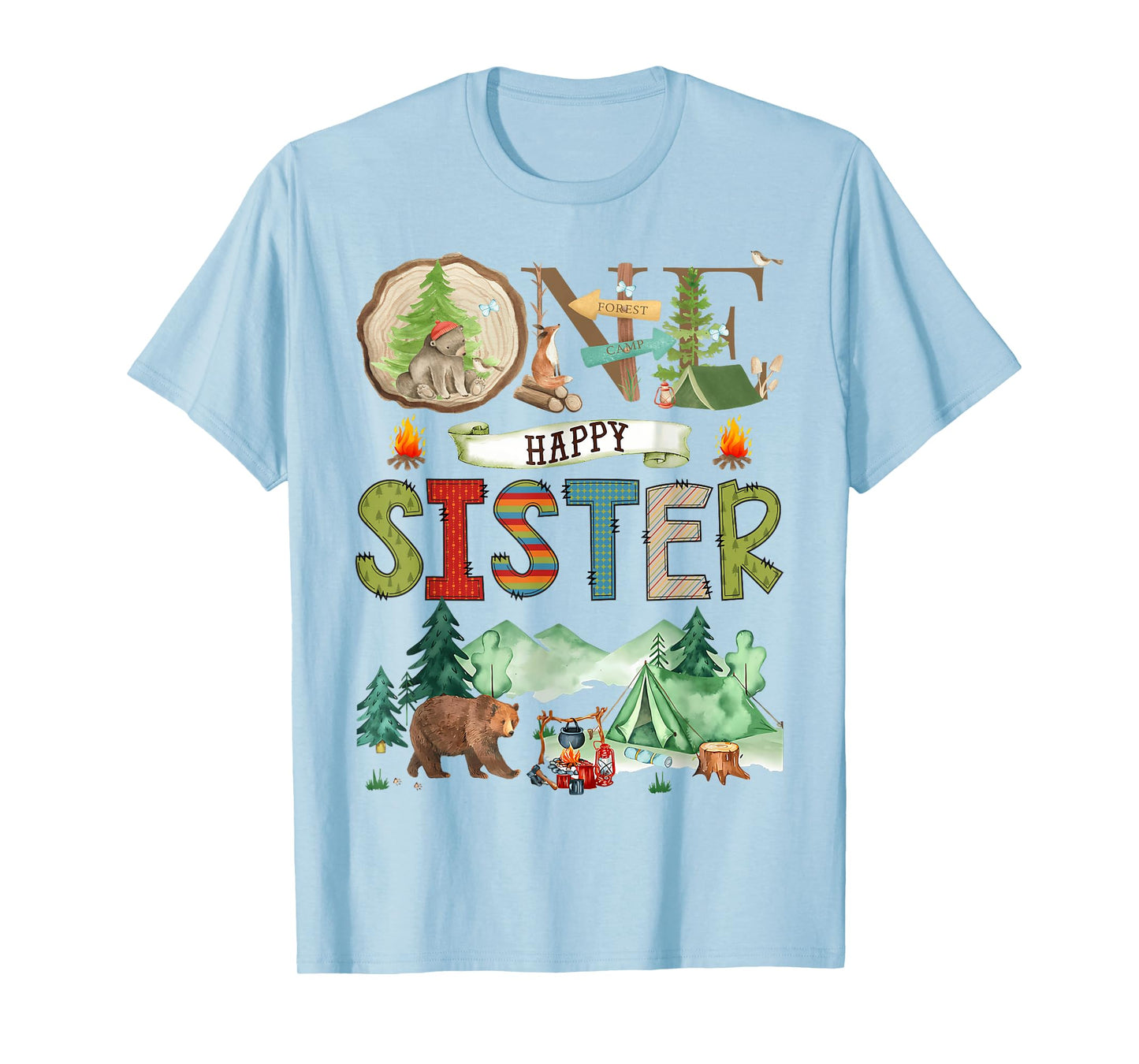 One Happy Sister Camper 1St Birthday Camping Bear T-Shirt