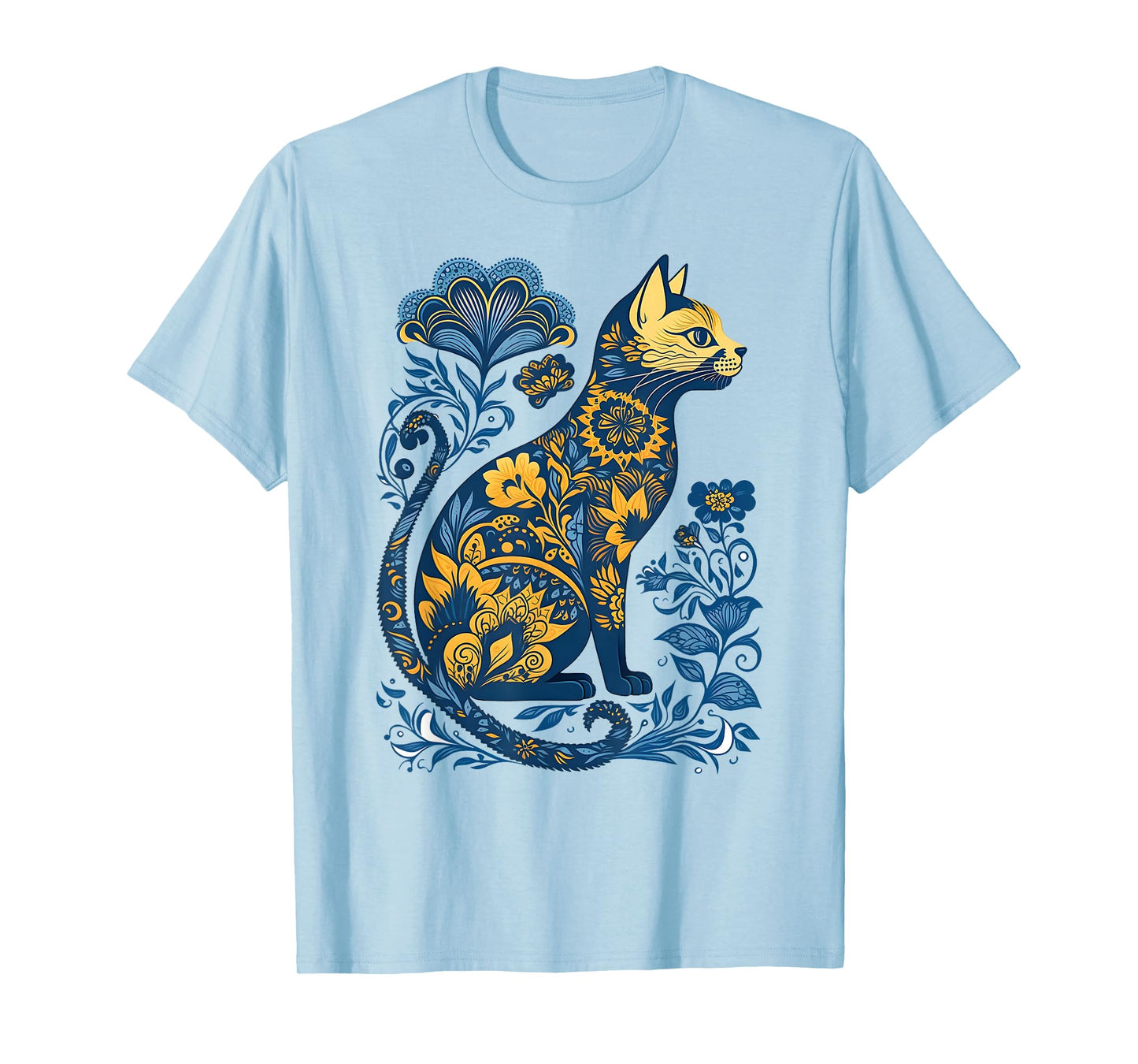 Ukraine Cat Floral Vintage Ukrainian Flag & Vyshyvanka Style T-Shirt