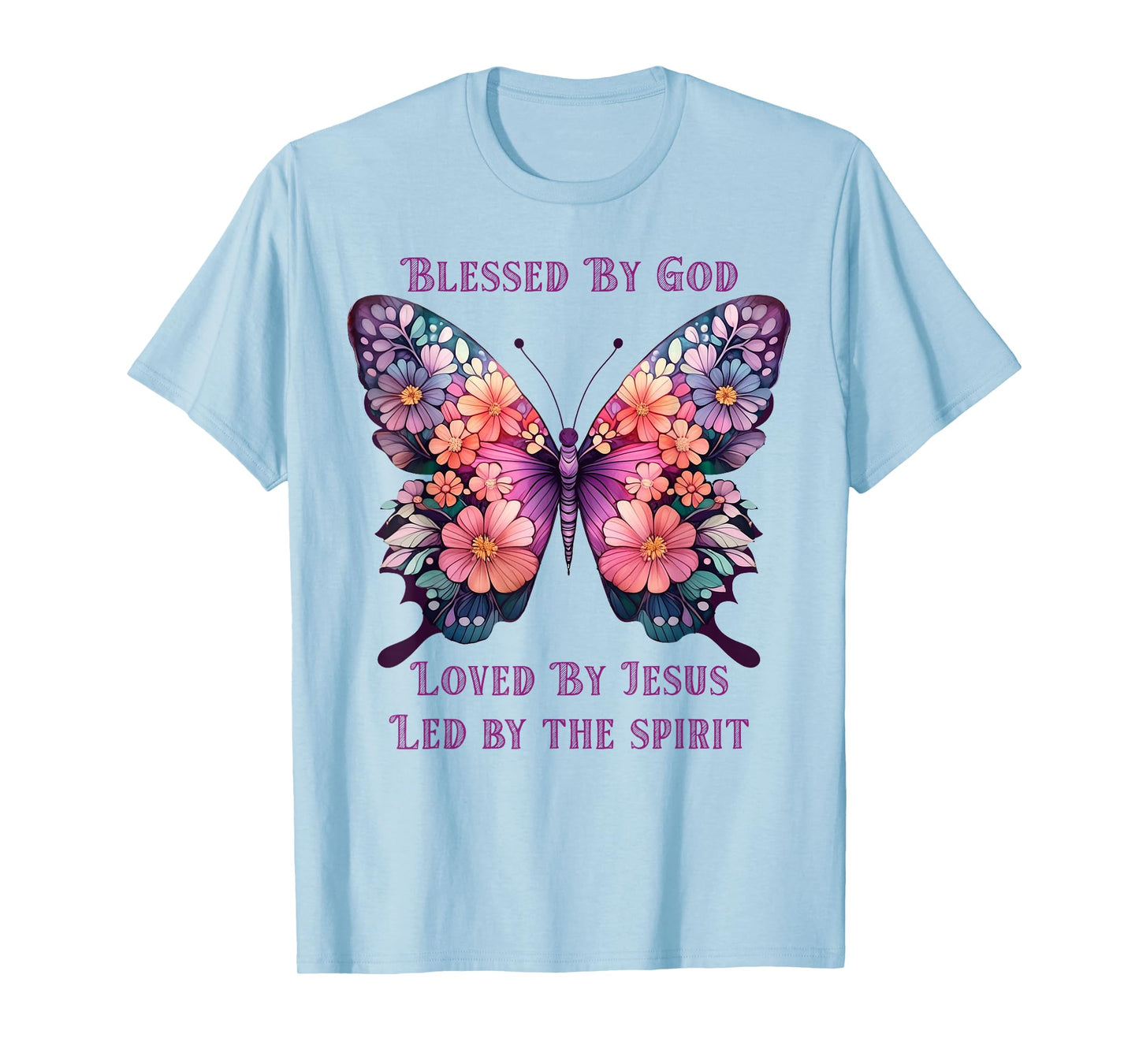 Blessed by God Loved by Jesus Purple Butterfly T-Shirt