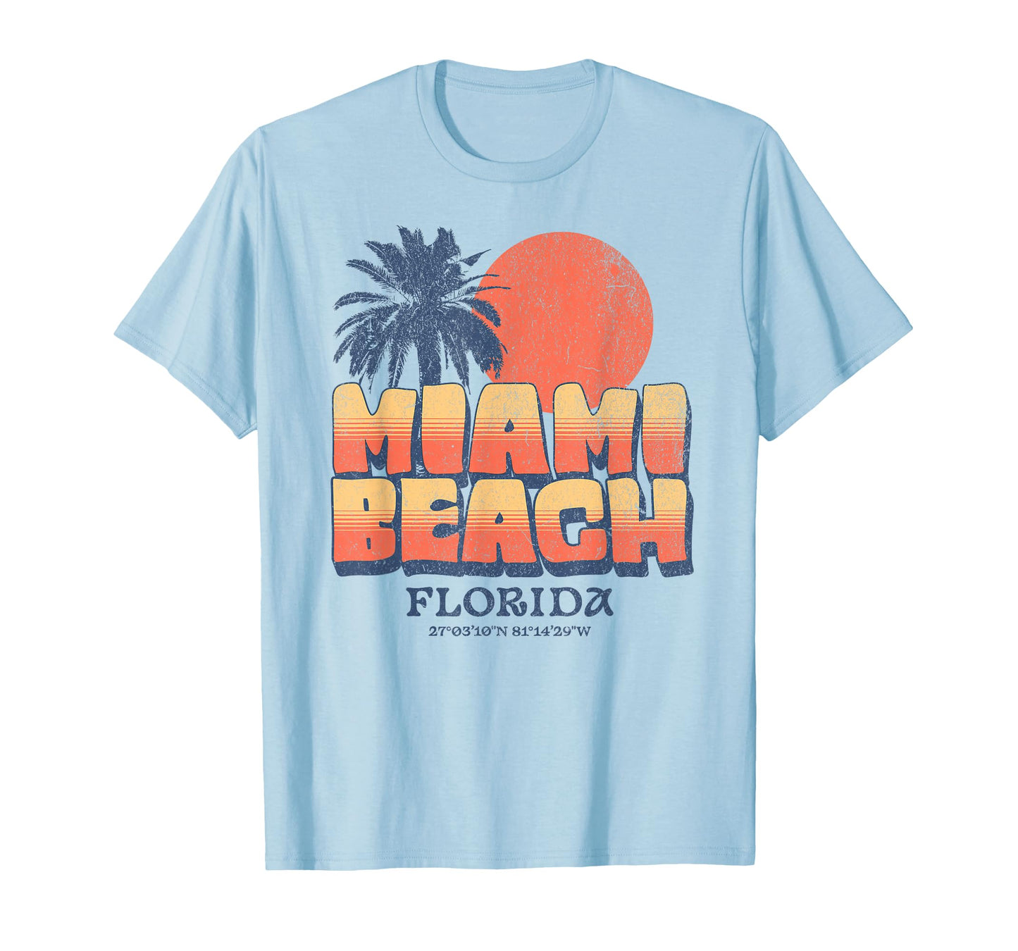 Miami Beach Florida Retro Sunset Palm Tree Vintage Vacation T-Shirt