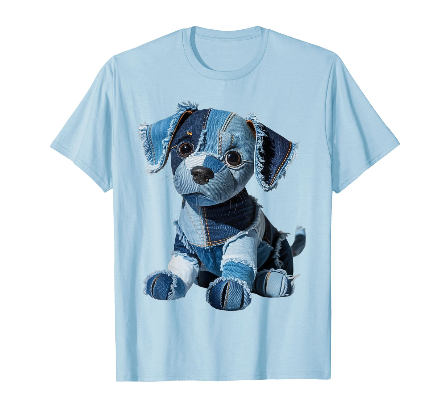 Cute Patchwork Denim Puppy Dog Art Funny Dog Denim Men Women T-Shirt