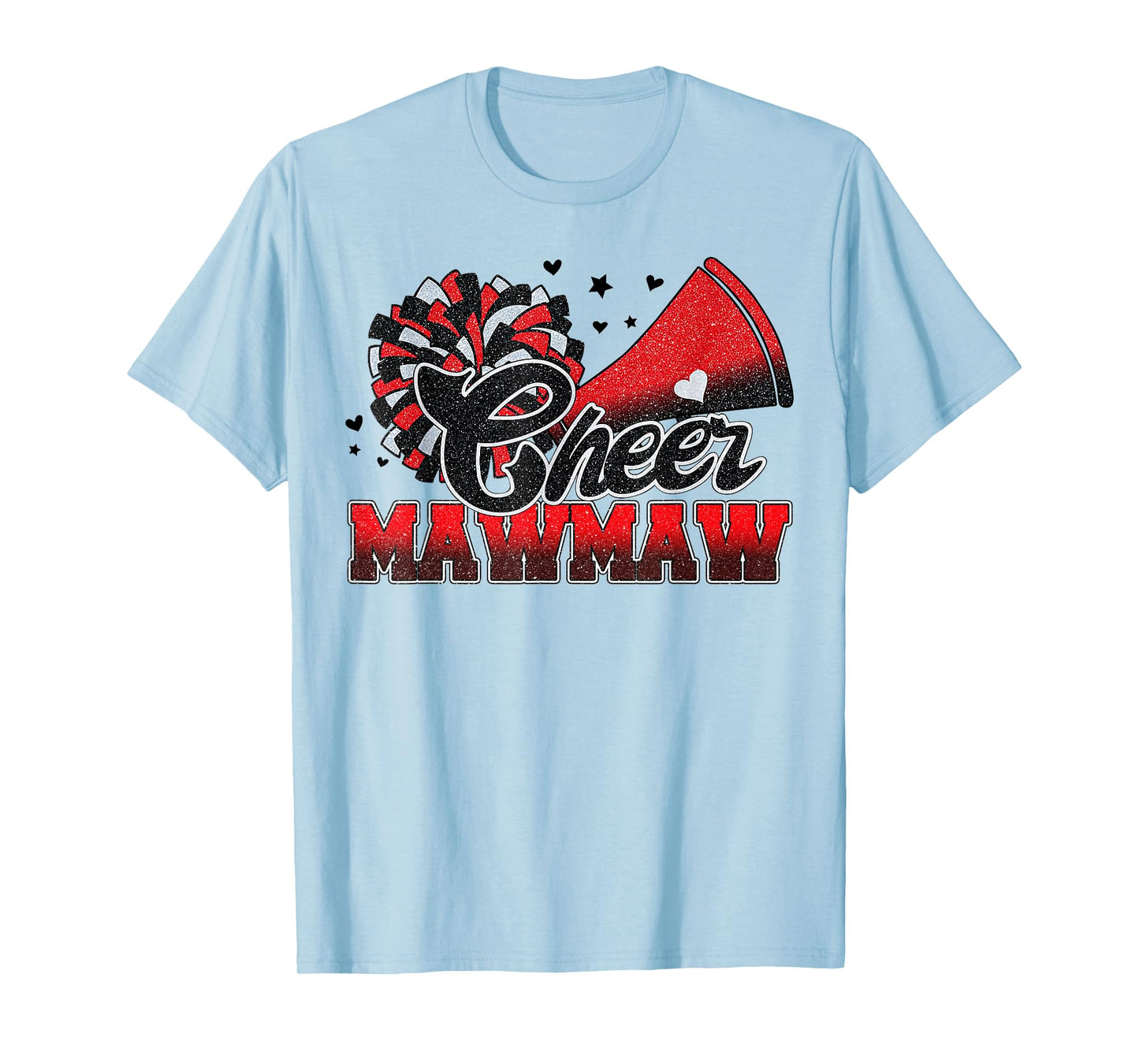 Cheer Mawmaw Cheer Leader Gift Biggest Fan Black Red Pom Pom T-Shirt