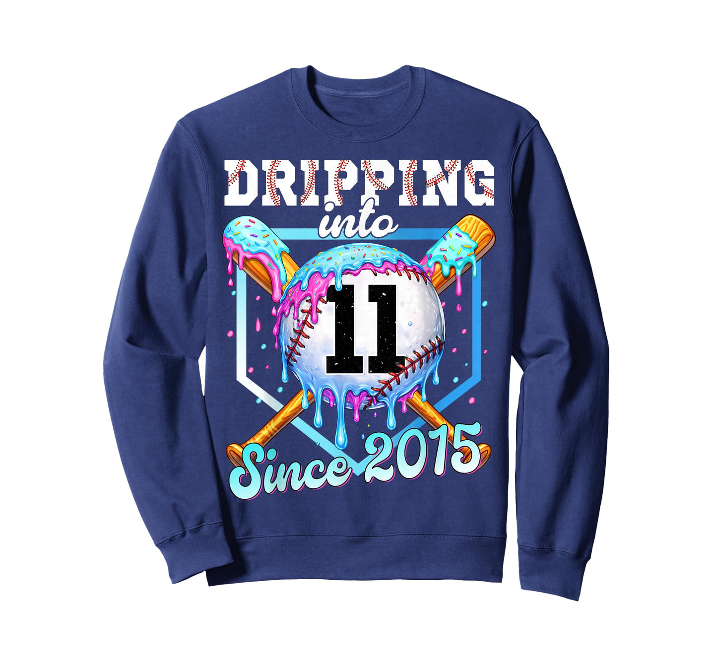 11 Years Old Baseball Ice Cream 11th Birthday Boy Since 2015 T-Shirt - Sweatshirt | Navy