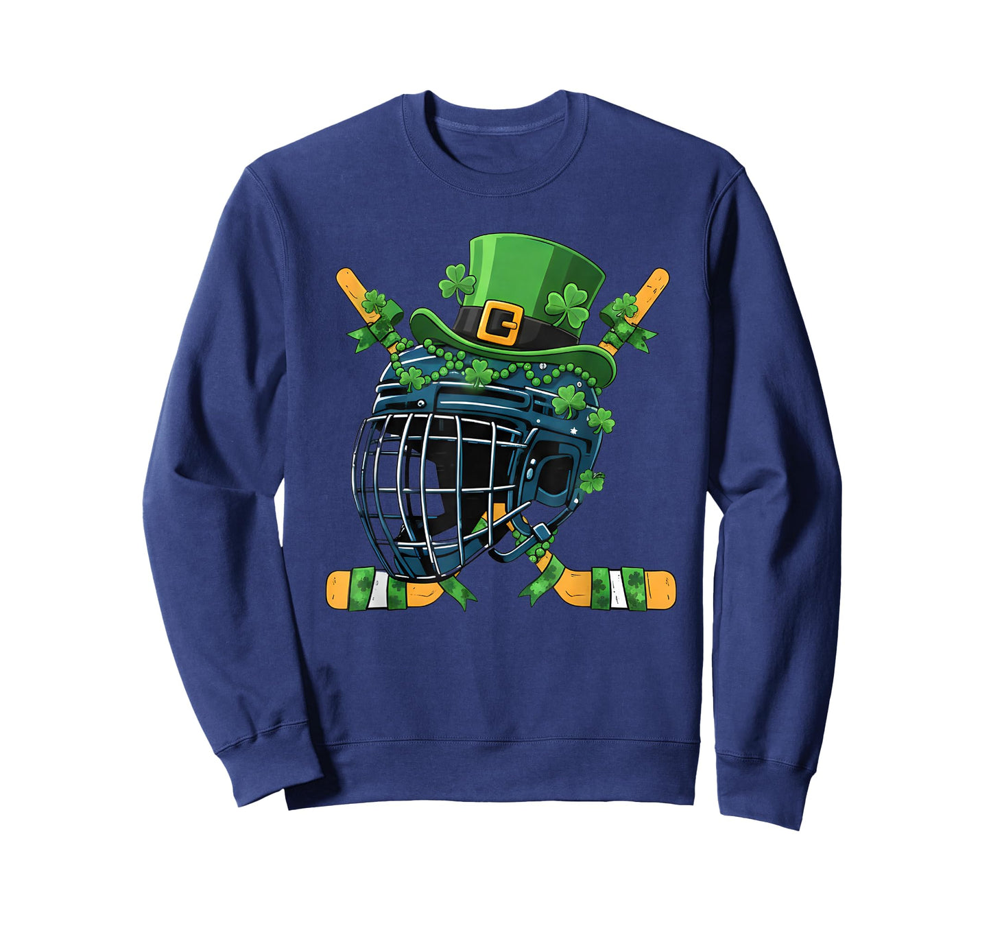 St Patricks Day Ice Hockey Helmet Saint Paddys Boys Men T-Shirt - Sweatshirt | Navy