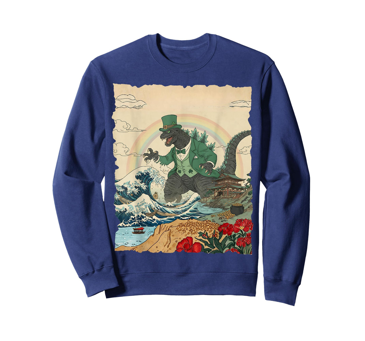 St Patricks Day Kaiju Monster Vintage Japanese Art Kaiju T-Shirt - Sweatshirt | Navy