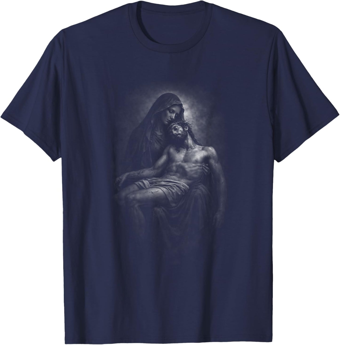 Pieta Mary Holding Jesus Christ Body T-Shirt - T-Shirt | Navy