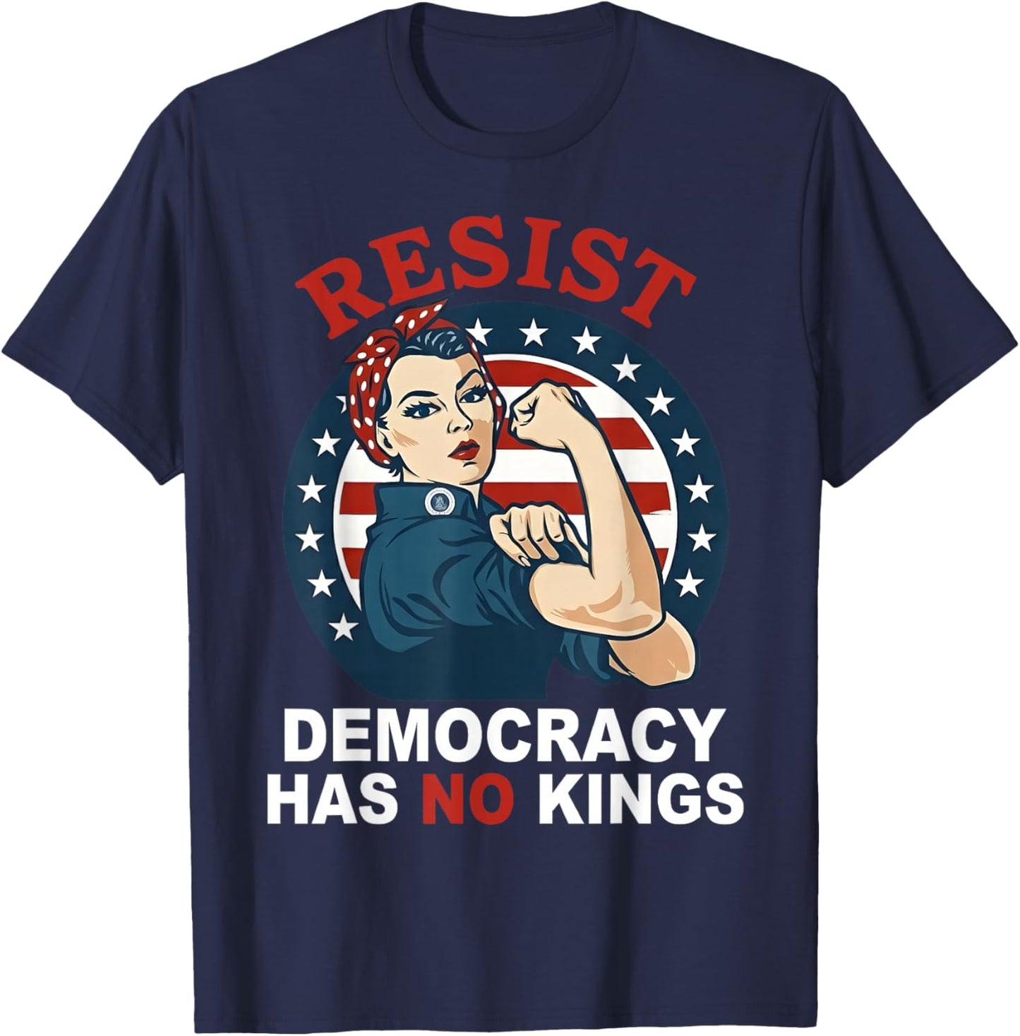 Resist Democracy Has No Kings Woman's Girl America Flag T-Shirt - T-Shirt | Navy