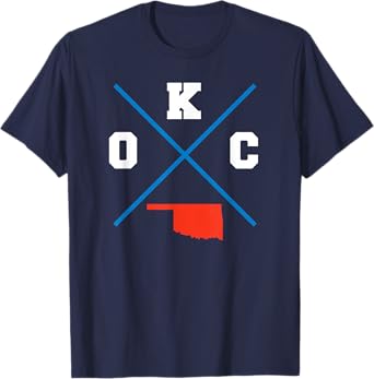 Tout Wear Oklahoma City Classic OKC Vintage Outline T-Shirt - Blue, Unisex-Adult, Short Sleeve, City-Themed, Modern Classic, Crew Neck, Small