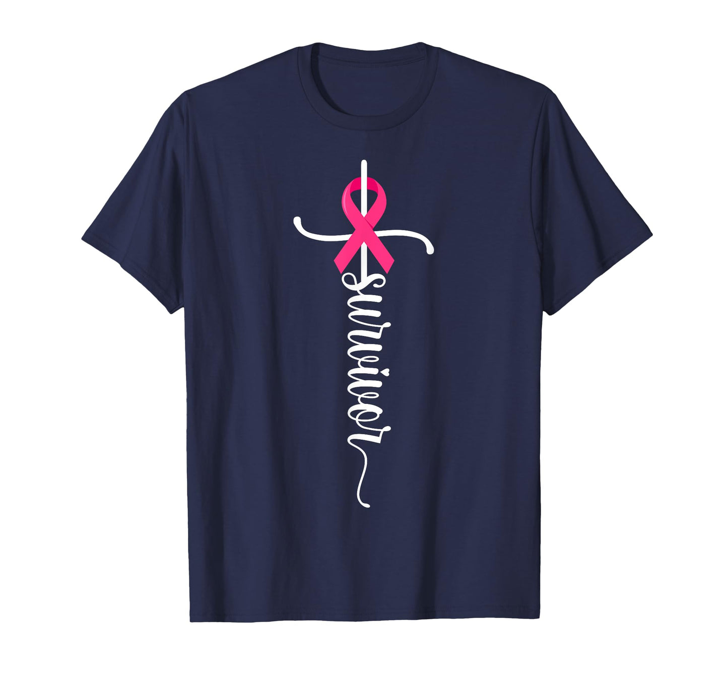 Survivor Christian Cross Warrior Pink Ribbon Breast Cancer T-Shirt