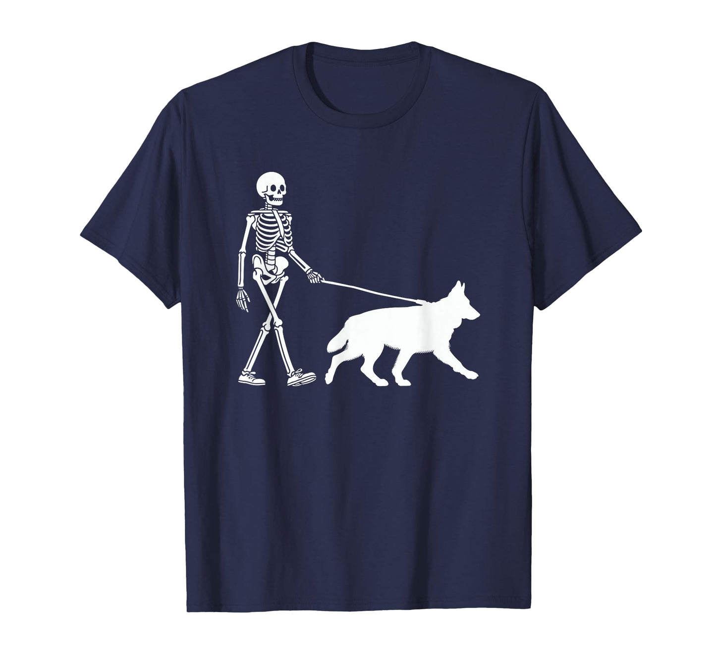 Skeleton Walking a Dog German Shepherd Halloween Outfit T-Shirt