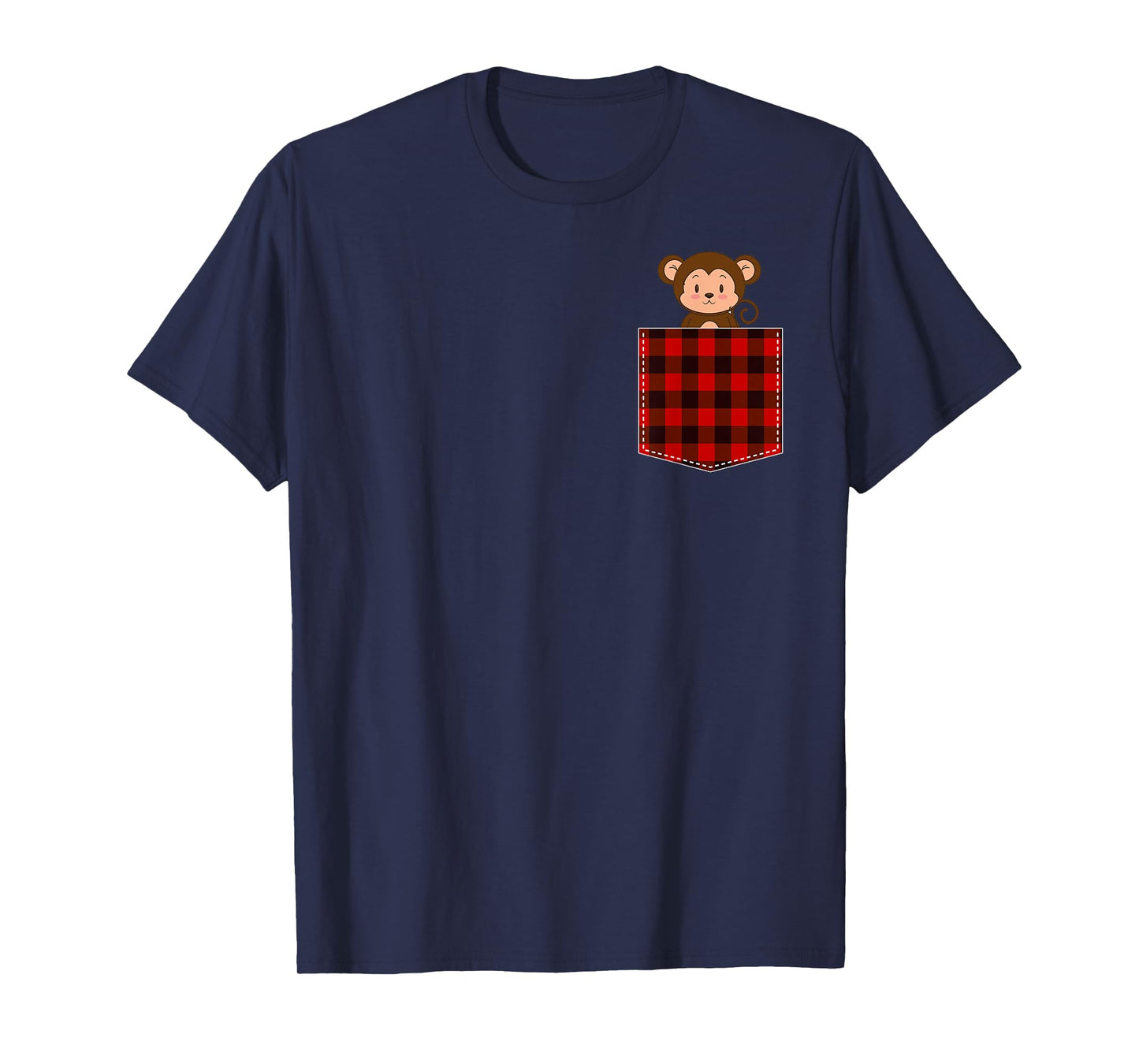 Red Plaid Monkey in Pocket Buffalo Family Pyjamas Christmas T-Shirt