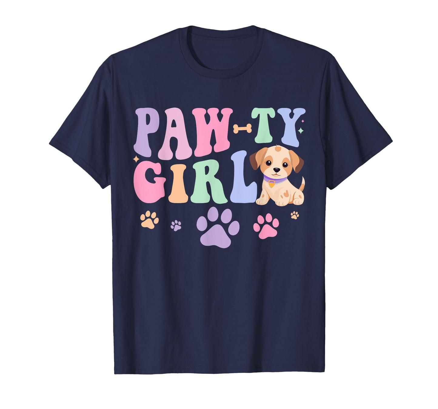 Let's Pawty Girl Birthday Dog Puppy Party Girl Kids Birthday T-Shirt