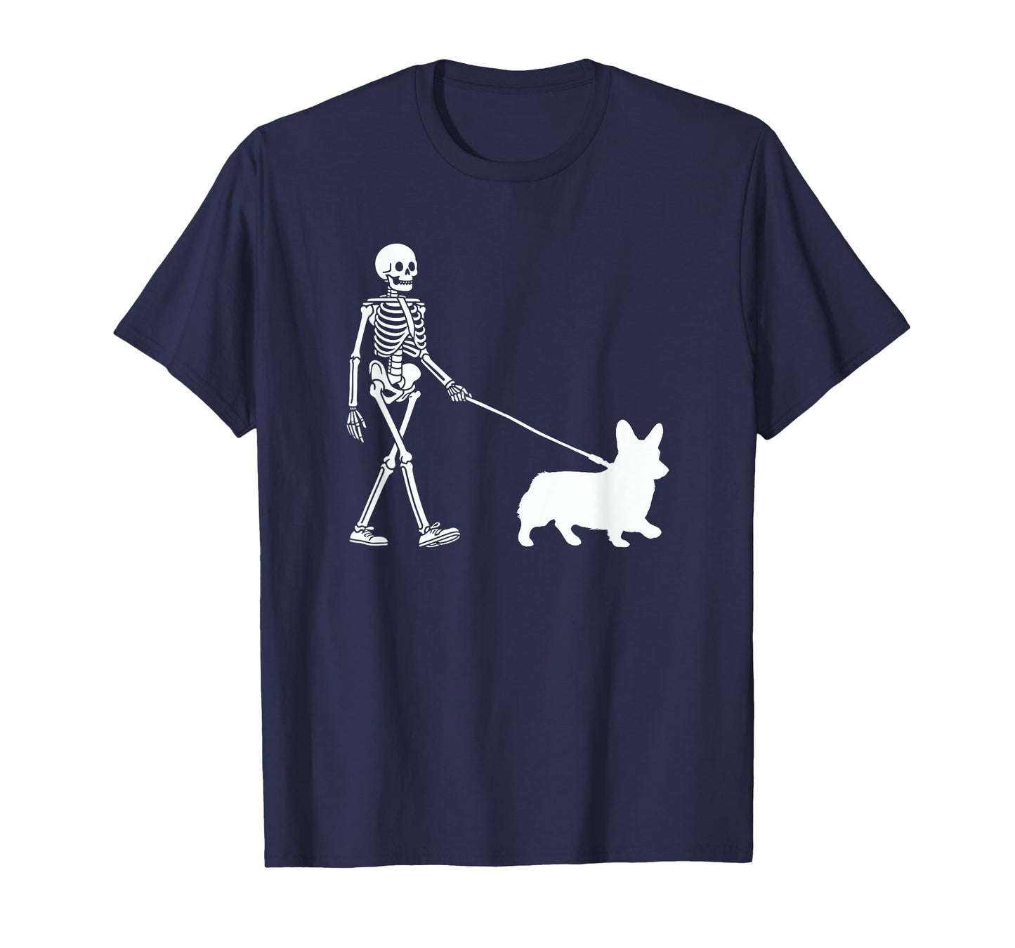 Skeleton Walking a Dog Corgi Lover Halloween Outfit T-Shirt