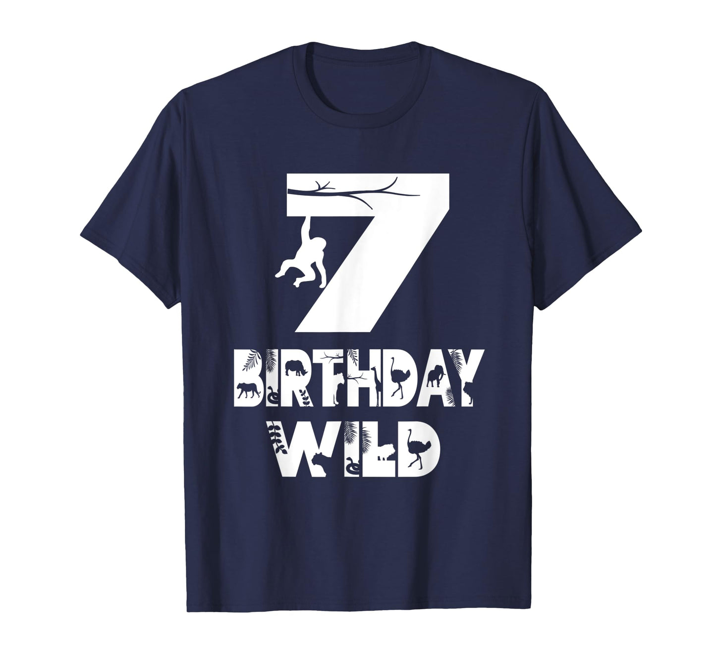 7th Birthday Wild Kid 7 Years Old Zoo Theme Animal Party T-Shirt