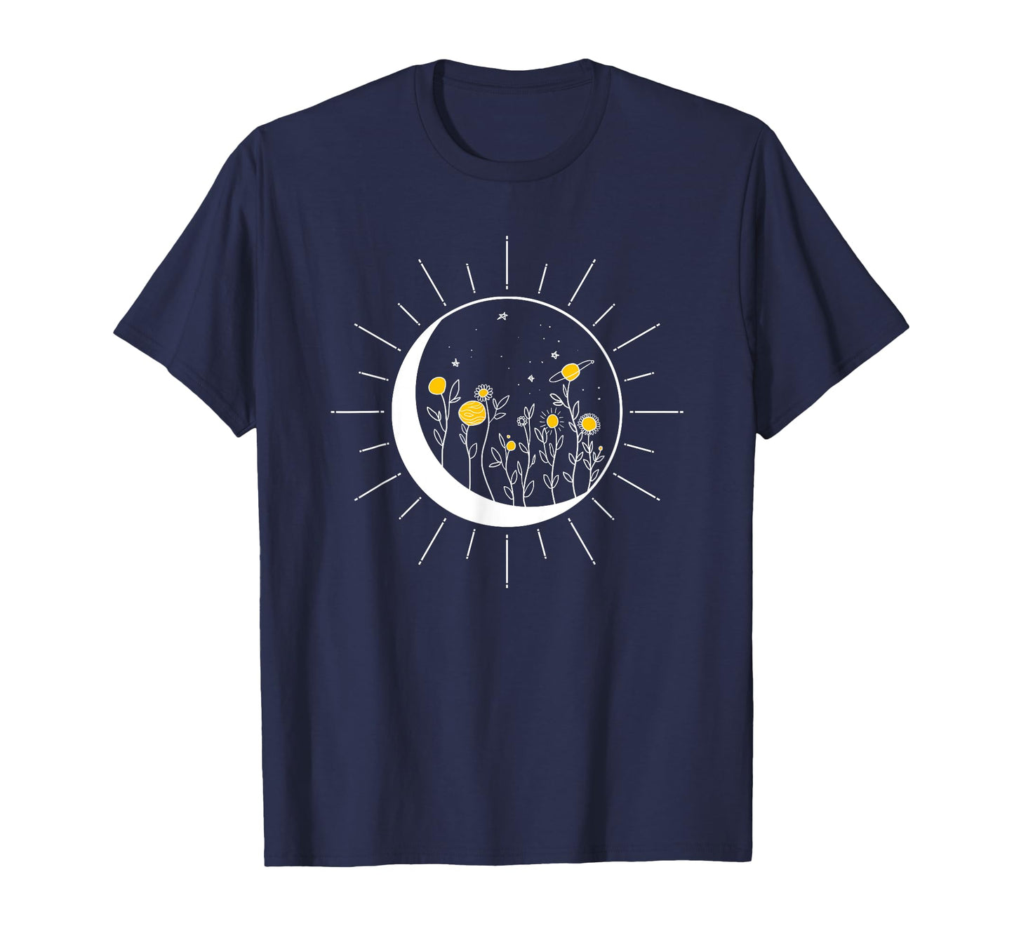 Sun Moon Solar Eclipse Flower Planets Funny Space Art Gift T-Shirt