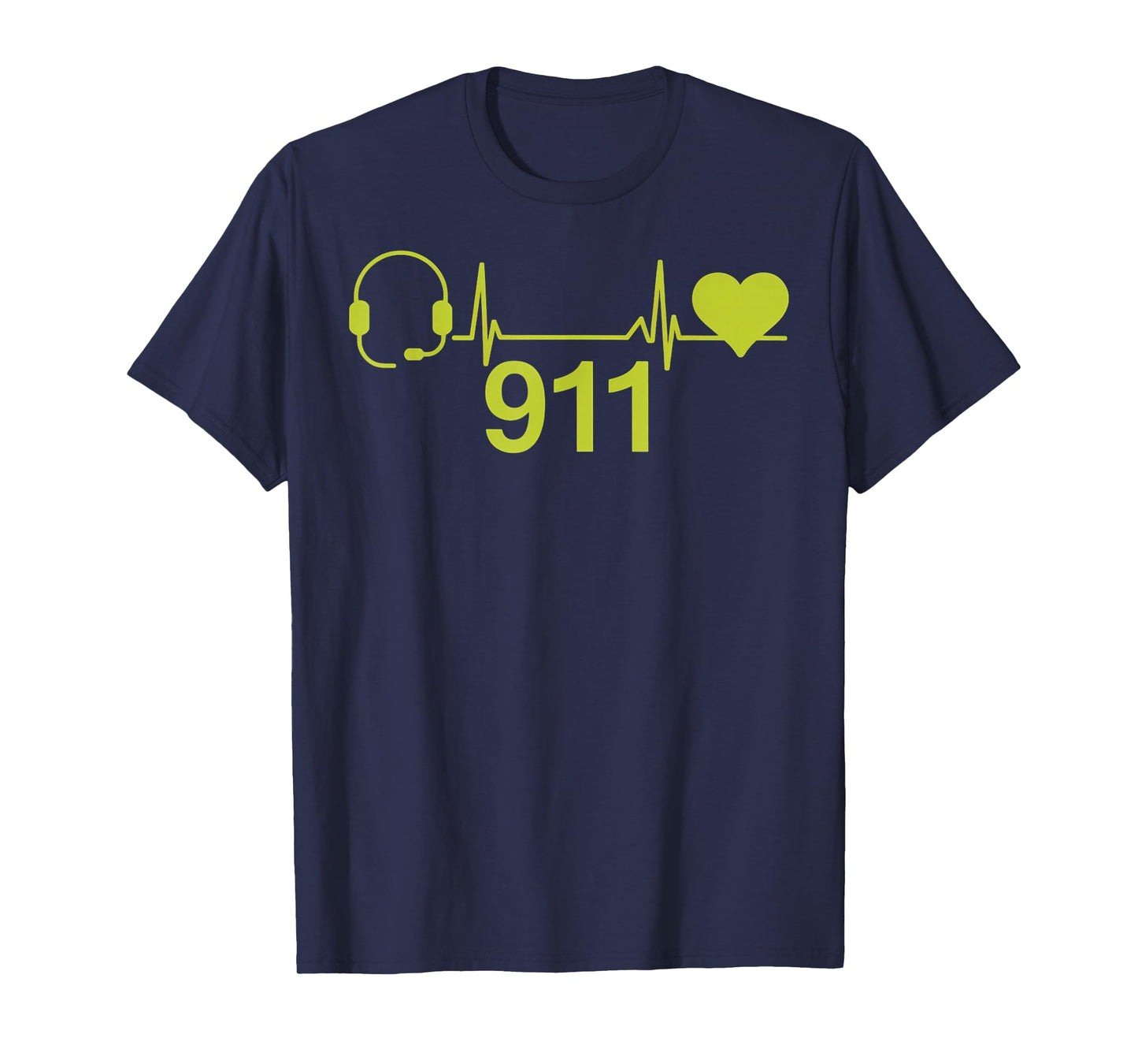 911 Headset Heart Emergency Responder Yellow 911 Dispatcher T-Shirt