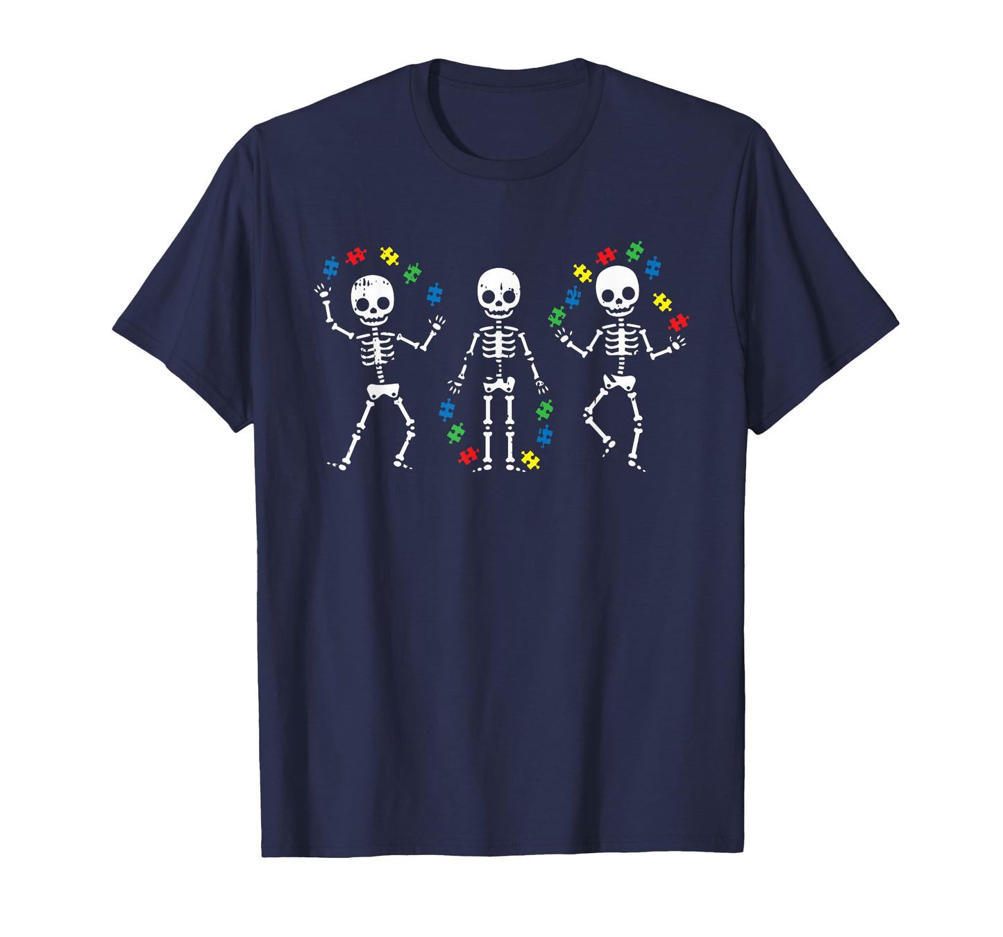 Skeleton Autism Awareness Puzzle Piece Autistic Warrior Boys T-Shirt