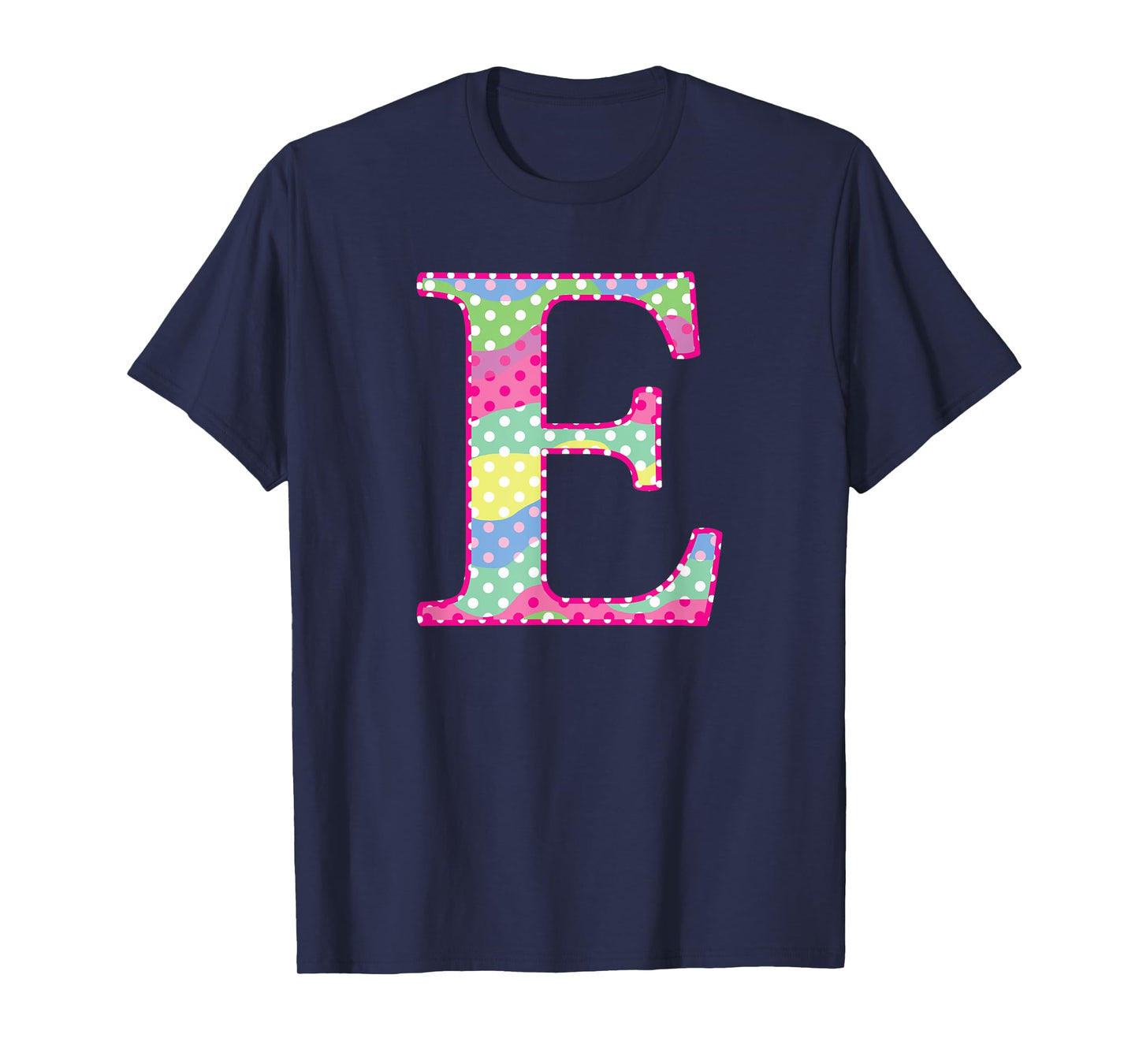 Girls Colorful Rainbow Polka Dot Monogram Initial Letter E T-Shirt