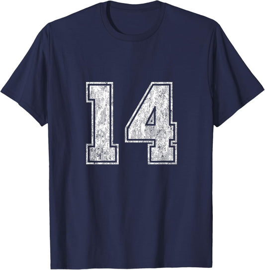 Number 14 T-Shirt Vintage Fourteen Tee Sports Design T-Shirt