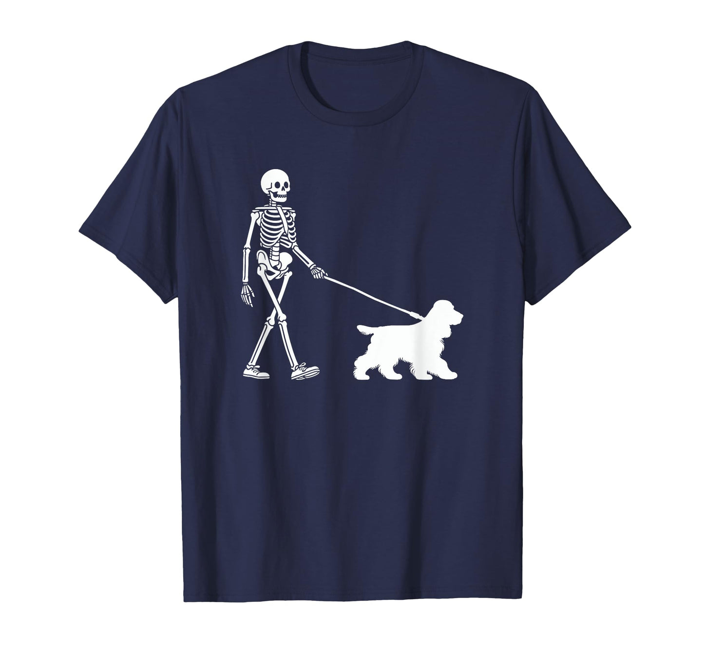 Skeleton Walking a Dog Cocker Spaniel Halloween Outfit T-Shirt