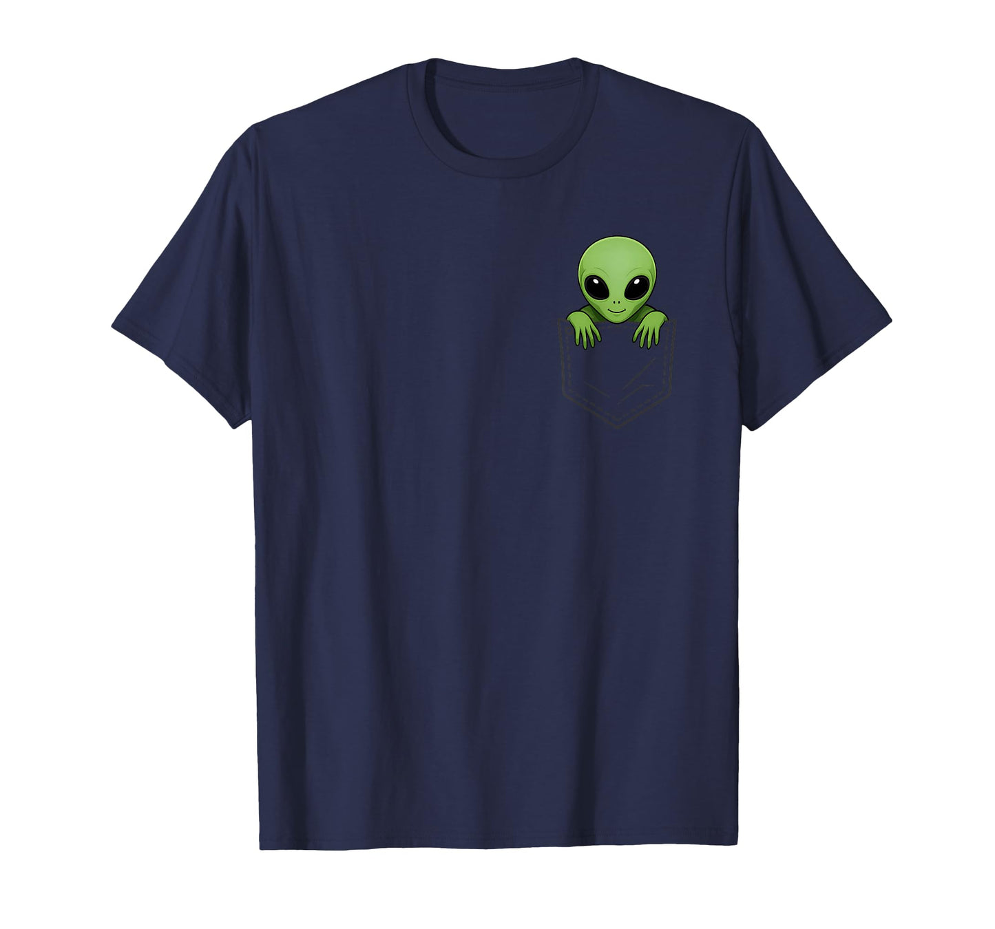Funny Green Alien Head Peeking in Pocket UFO Men Women Kids T-Shirt