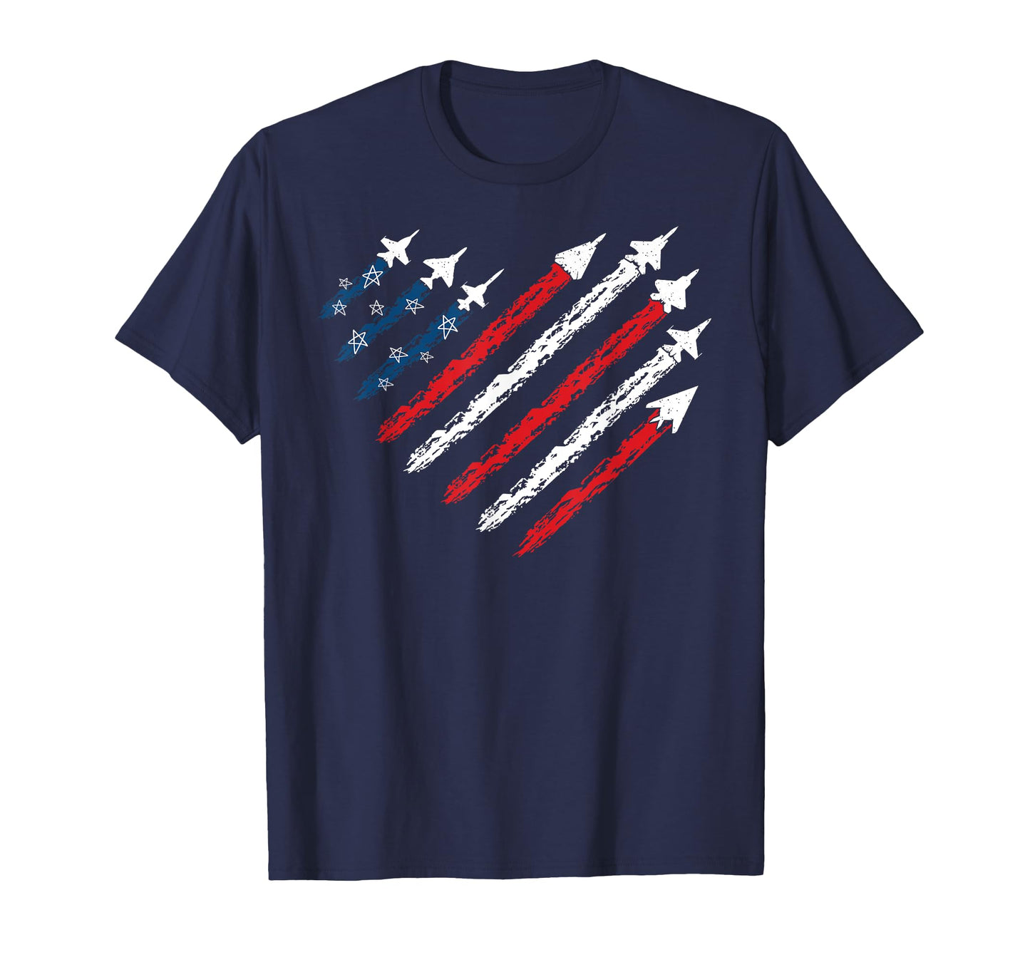 Retro Fighter Jet Airplane American Flag Heart 4th Of July T-Shirt