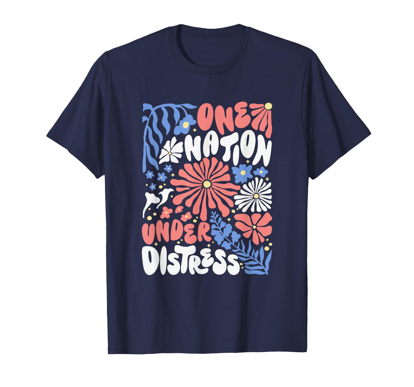 One Nation Under Distress Floral America Flag Christian T-Shirt