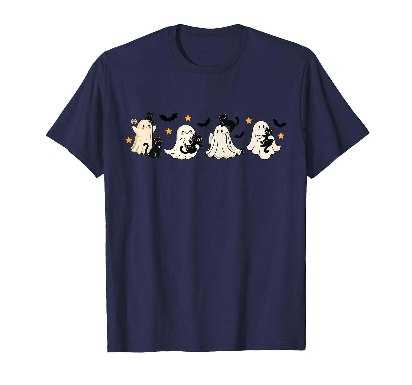 Ghost Holding Black Cat Funny Halloween Cat Lovers Women T-Shirt