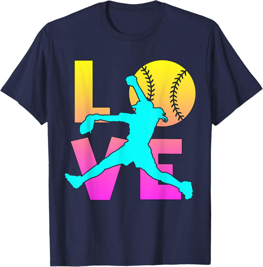 I Love Softball-Shirt Teen Girl Women Mom Cute Pitcher Gift T-Shirt