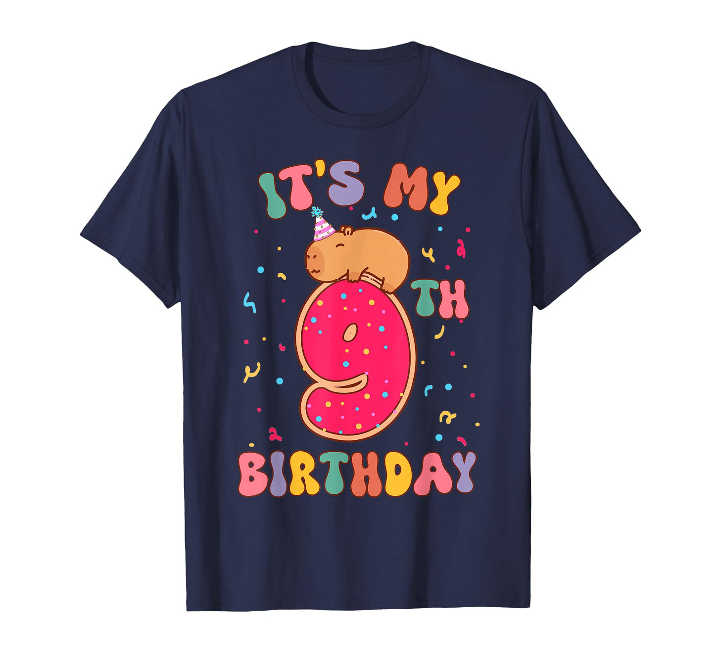 Its My 9th Birthday Donut Lover Cute Capybaras Kids Girls T-Shirt