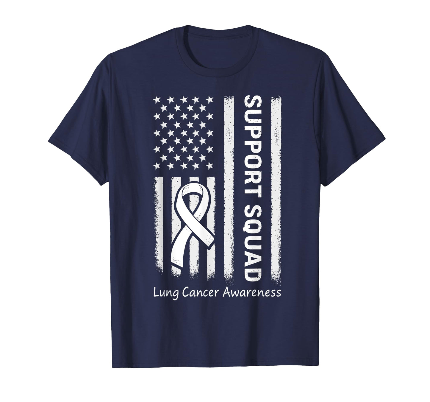 Lung Cancer Support Squad White Ribbon American Flag T-Shirt
