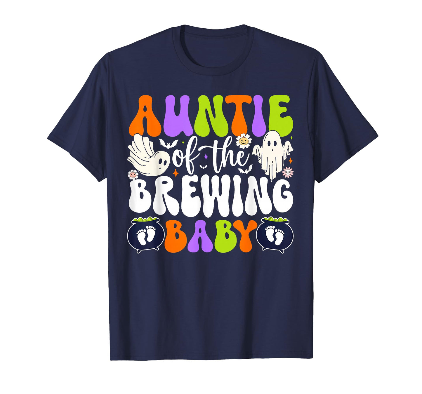 Auntie of Brewing Baby Halloween Theme Baby Shower Spooky T-Shirt