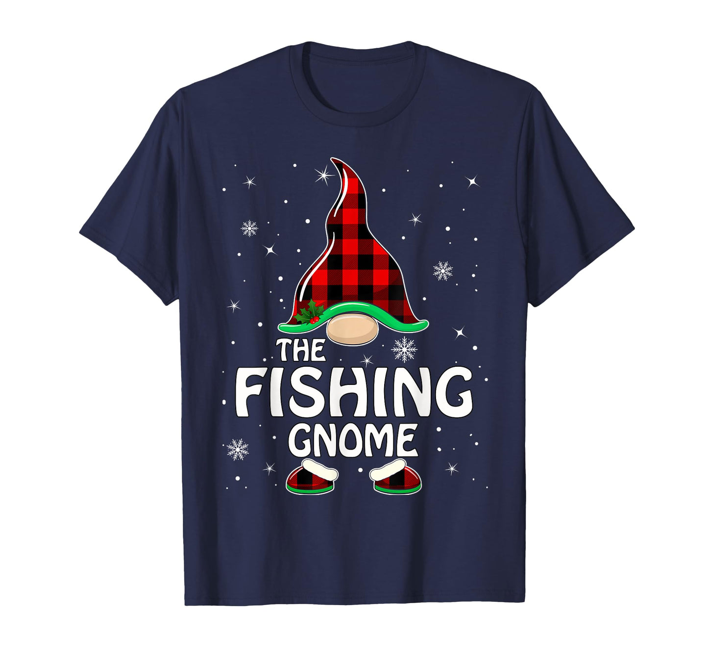 Fishing Gnome Buffalo Plaid Matching Family Christmas Pajama T-Shirt
