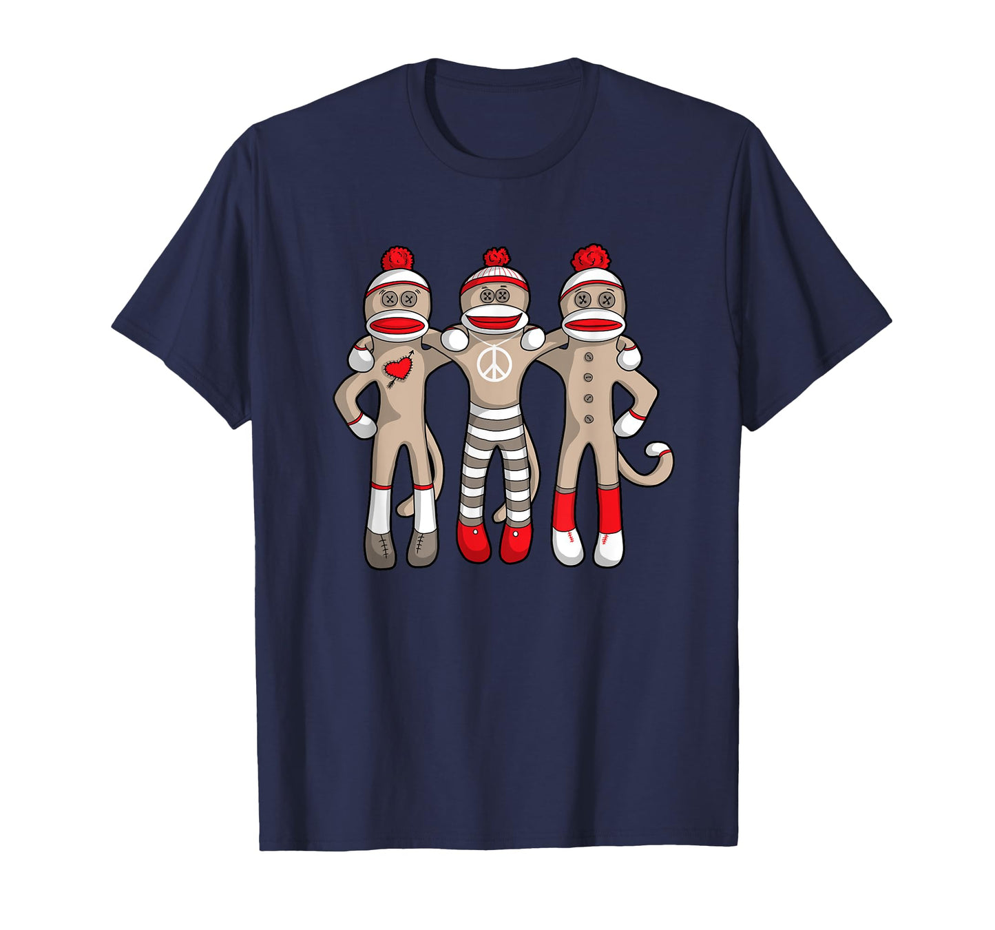 Peace Love Best Friends Hug Sock Monkey Christmas Holiday T-Shirt