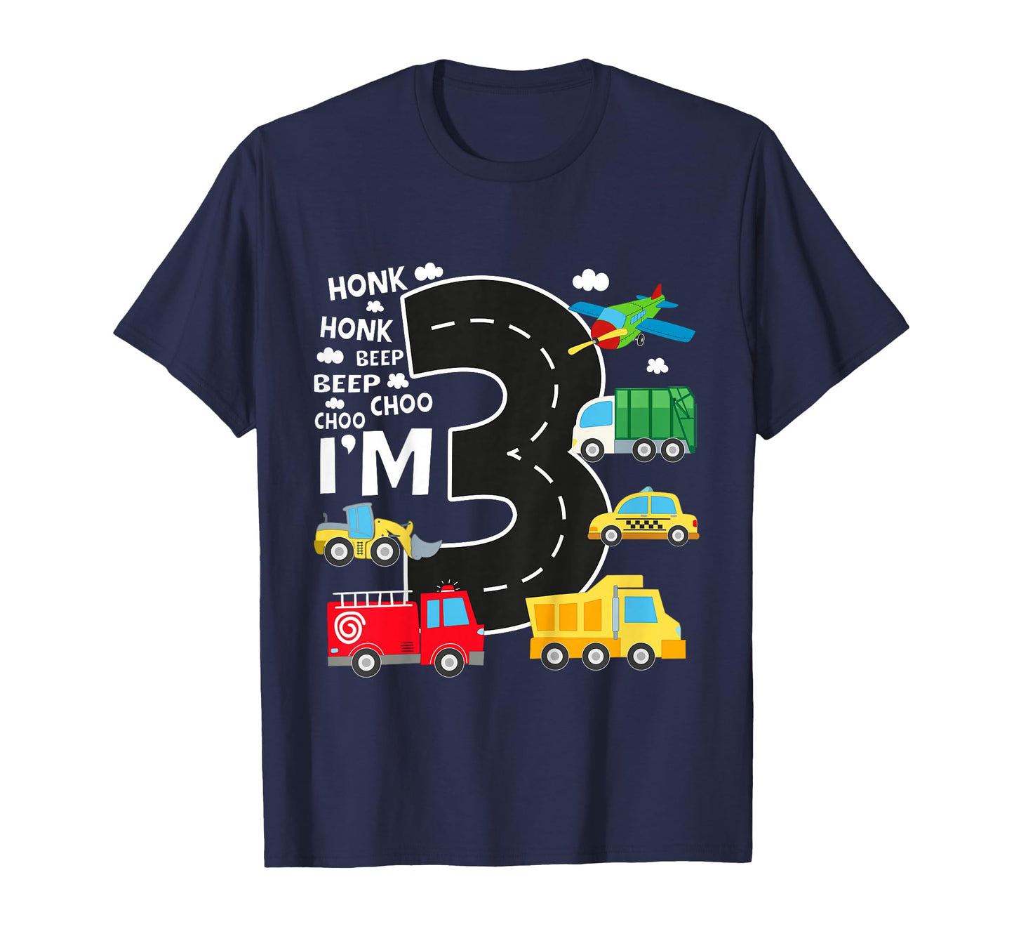 Kids 3rd Birthday 3 Year Old Transportation Toddler Boy Car Truck T-Shirt