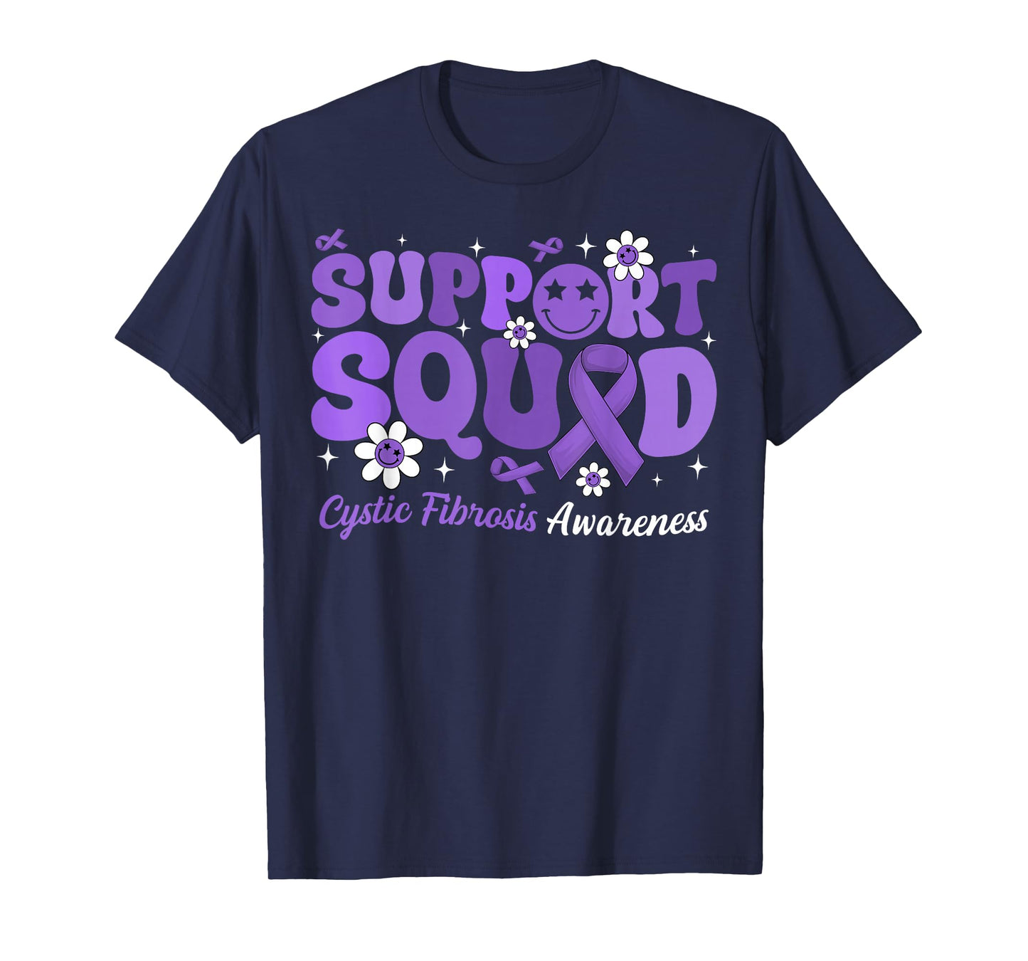 Groovy Support Squad Cystic Fibrosis Awareness Purple Ribbon T-Shirt