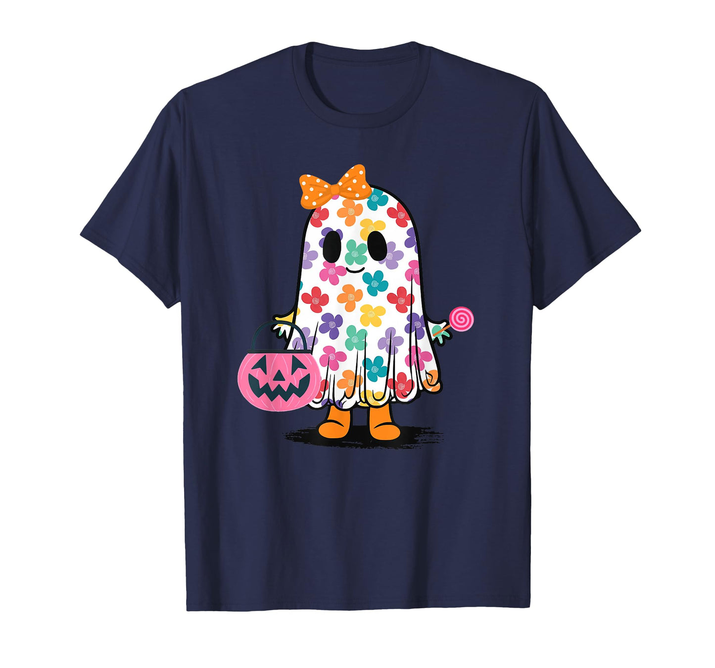 Cute Girly Ghost Flower Spooky Season T-Shirt