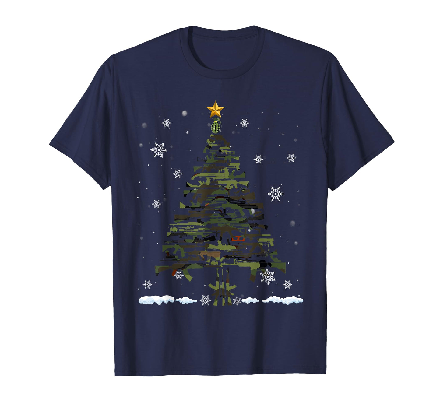 Gun Christmas Tree Funny Xmas 2024 Gifts Gun Lover Veteran T-Shirt