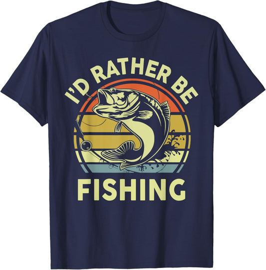 Funny Id Rather Be Bass Fishing-Shirt Men Boy Dad Father Day T-Shirt
